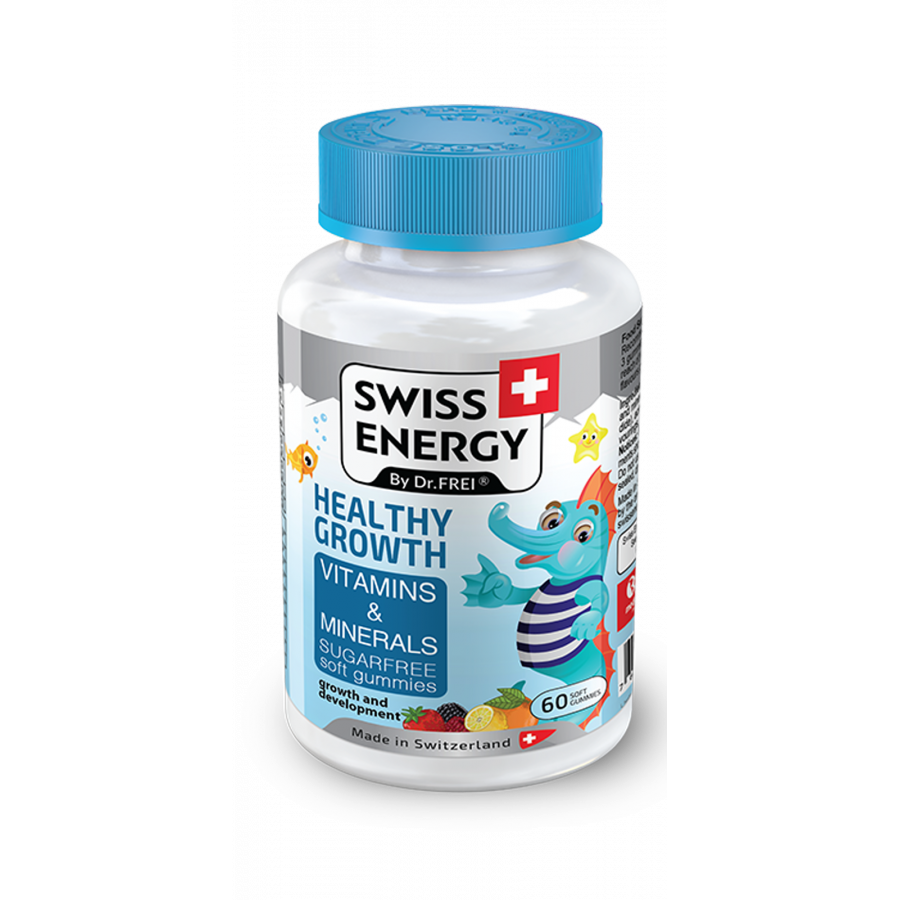 Вітаміни та мінерали, для дітей від 3 років, HEALTHY GROWTH Vitamins Minerals, Swiss Energy, без цукру, для росту, розвитку та імунітету, 60 жувальних цукерок