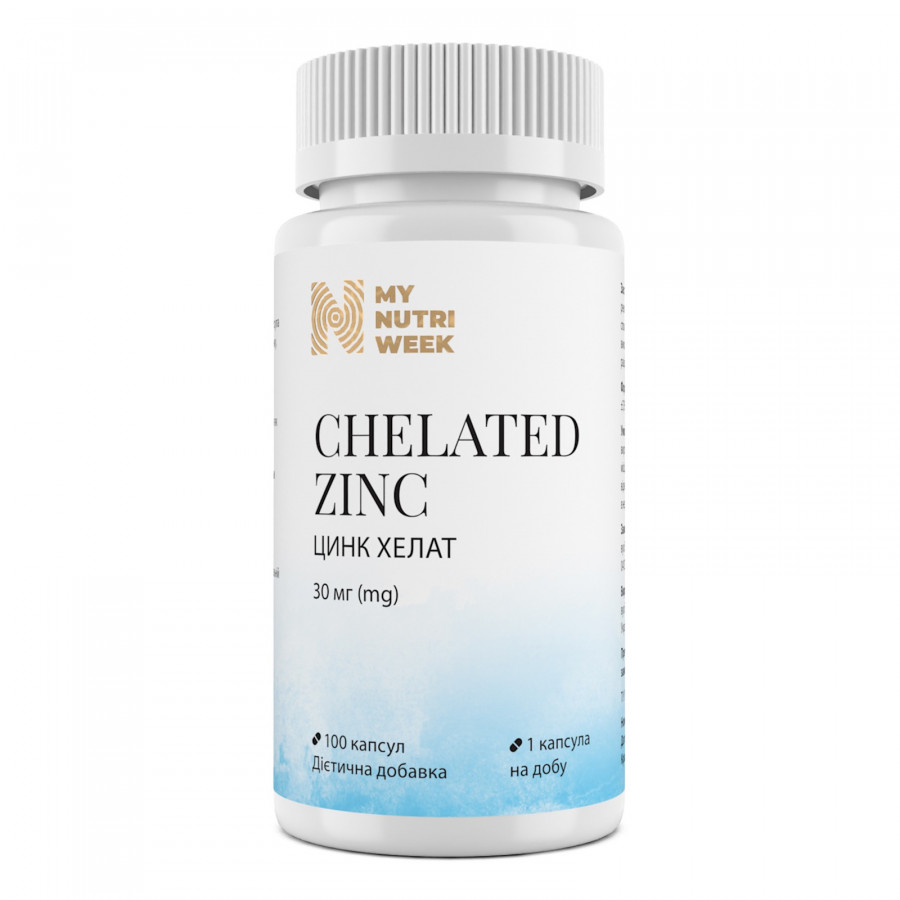 Цинк хелат, Chelated Zinc, My Nutri Week, 30 мг, 100 капсул
