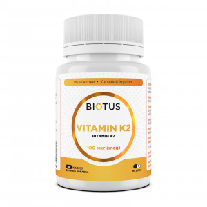 Вітамін К2-менахінон-7, Vitamin K2 MK-7, Biotus, 100 мкг, 60 капсул
