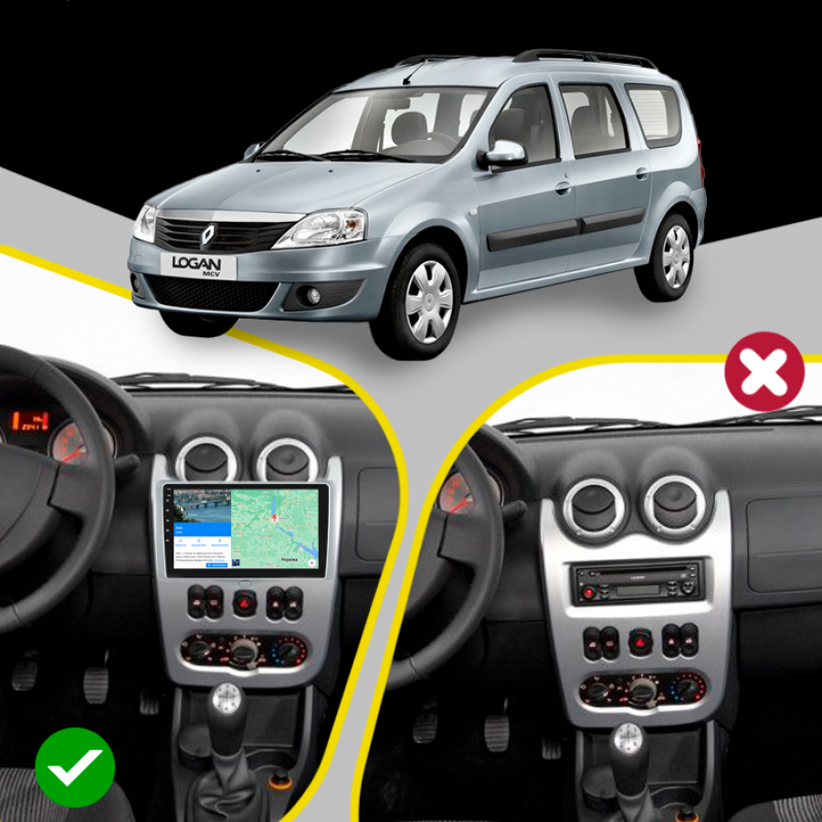 Штатная магнитола Lesko для Renault Logan I Рестайлинг 2009-2015 экран 9" 4/32Gb 4G Wi-Fi GPS Top