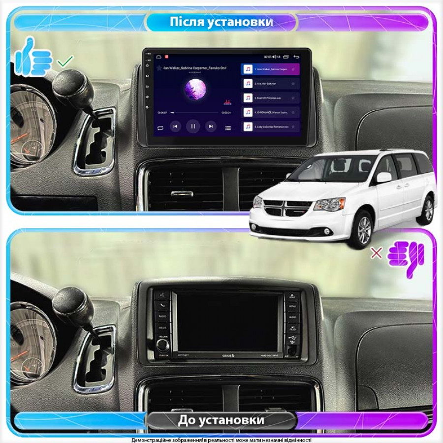 Штатная магнитола Lesko для Dodge Caravan V 2007-2020 экран 9" 4/64Gb 4G Wi-Fi GPS Top