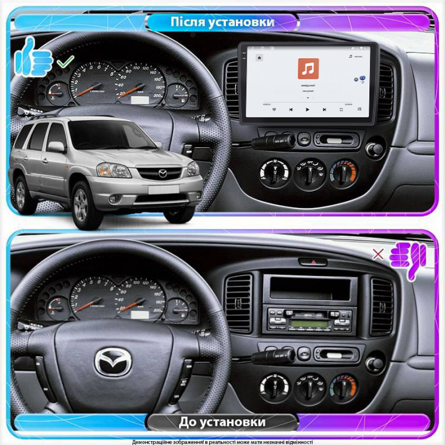 Штатная магнитола Lesko для Mazda Tribute I 2000-2004 экран 9" 4/64 QLED CarPlay 4G Wi-Fi GPS 360 Prime