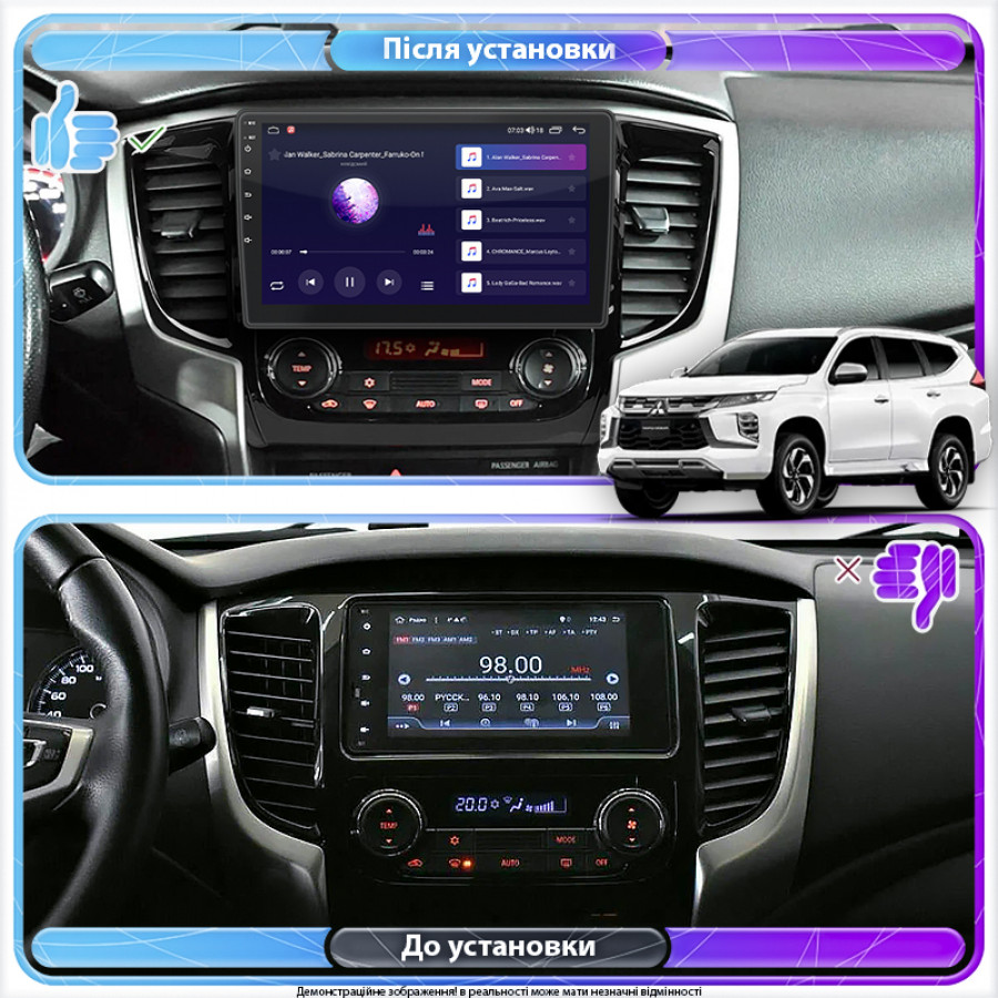 Штатная магнитола Lesko для Mitsubishi Pajero Sport III ver. 2 2015-2019 экран 9" 4/64Gb CarPlay 4G Wi-Fi GPS Prime