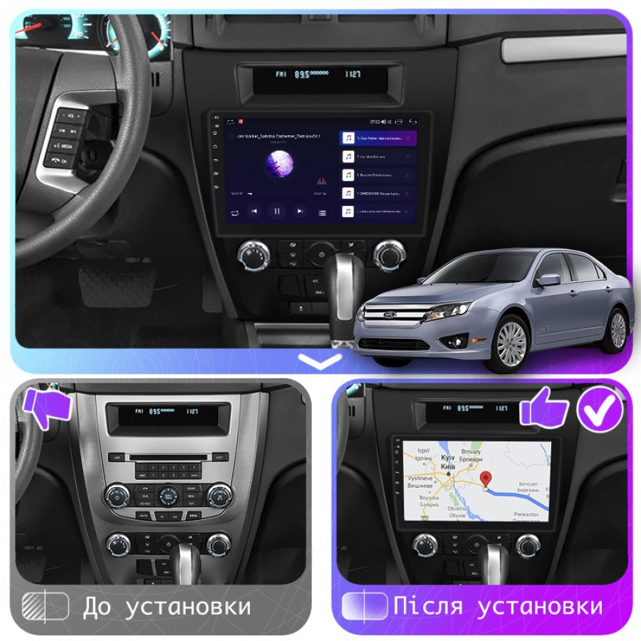 Штатная магнитола Lesko для Ford Fusion I Рестайлинг 2009-2012 экран 10" 6/128Gb 4G Wi-Fi GPS Top