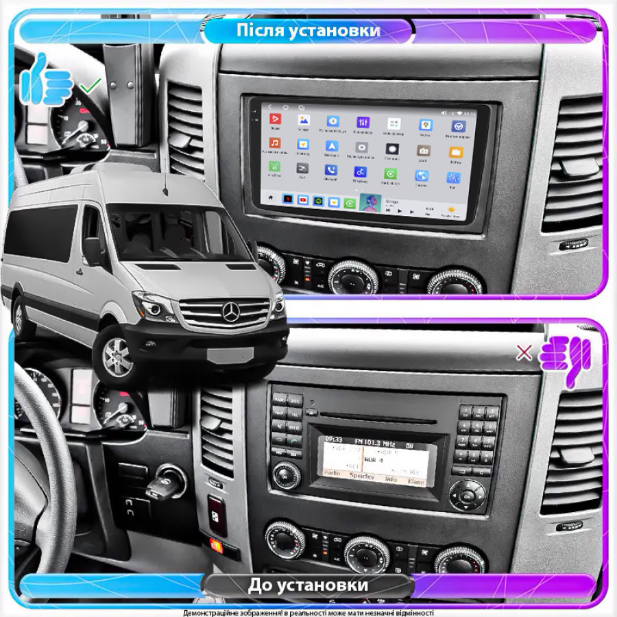 Магнитола Lesko для Mercedes-Benz Sprinter II (W906) Рестайлинг 2014-2018г 9" 4/64 QLED Wi-Fi 360 Prime