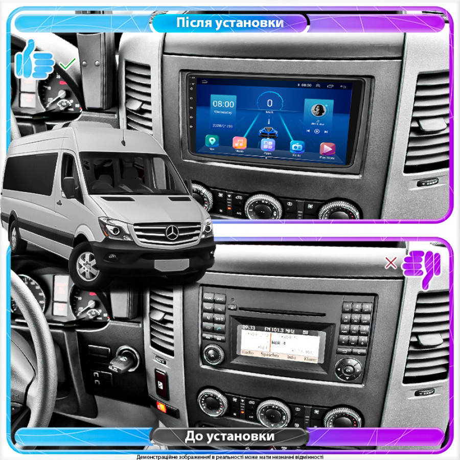 Штатная магнитола Lesko для Mercedes-Benz Sprinter II (W906) Рестайлинг  2014-2018 экран 9" 4/64Gb 4G Wi-Fi GPS Top