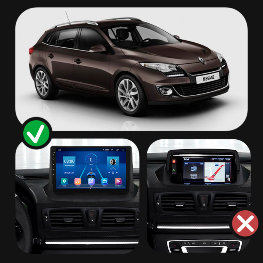 Штатная магнитола Lesko для Renault Megane III Рестайлинг 2012-2014 экран 9" 6/128Gb 4G Wi-Fi GPS Top