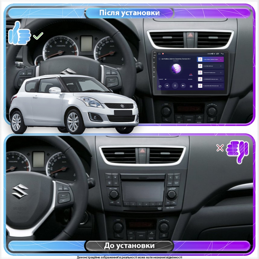 Штатная магнитола Lesko для Suzuki Swift IV Рестайлинг 2013-2017 экран 9" 4/64Gb CarPlay 4G Wi-Fi GPS Prime