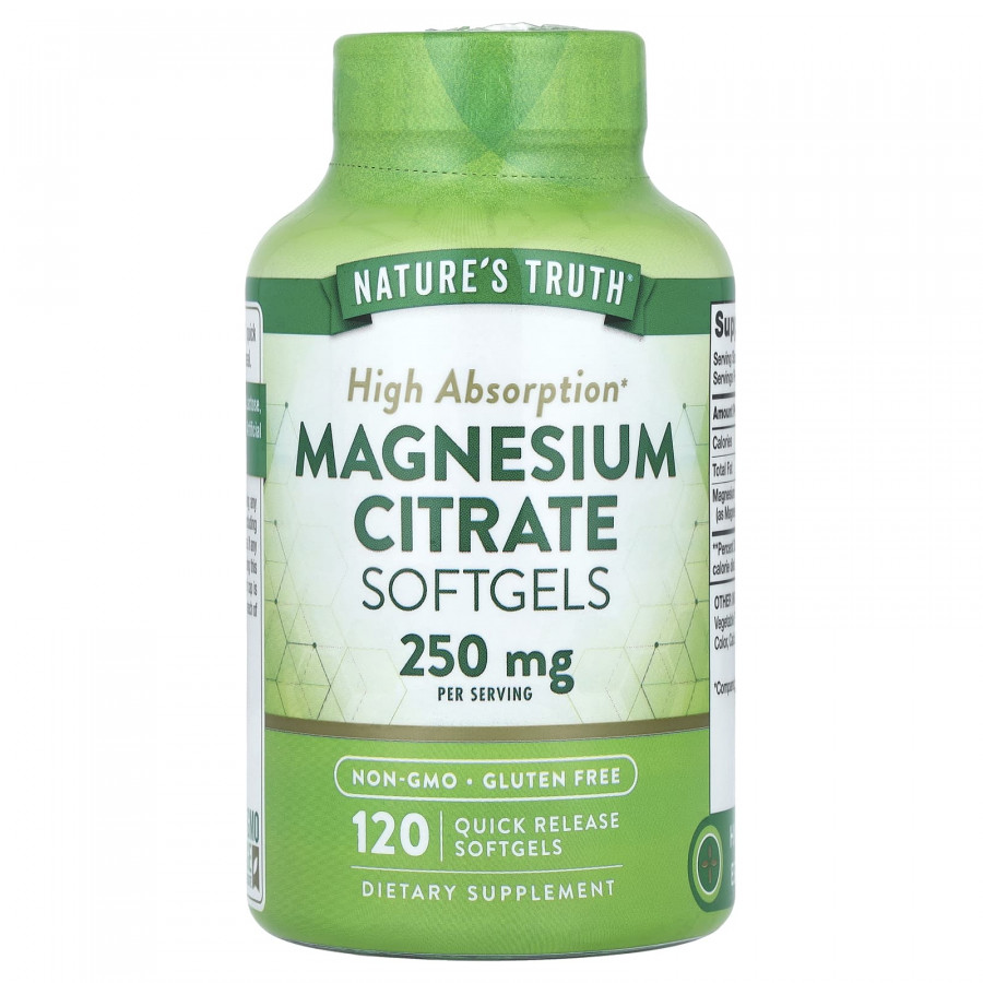Магній цитрат, Magnesium Citrate, Nature's Truth, 250 мг, 120 гелевих капсул швидкого вивільнення (125 мг в гелевій капсулі)