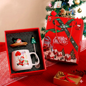 Рождественская чашка "Merry Christmass" Санта JJX003 кружка с ложечкой новогодняя в подарочной упаковке