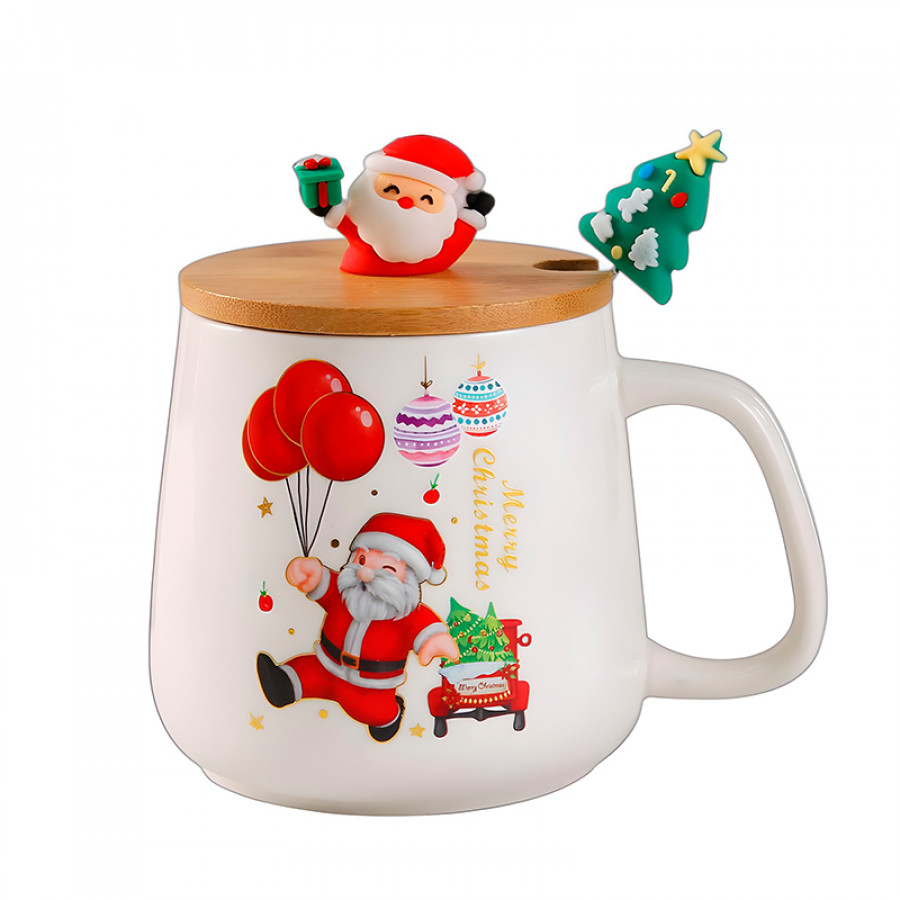 Рождественская чашка "Merry Christmass" Санта JJX003 кружка с ложечкой новогодняя в подарочной упаковке