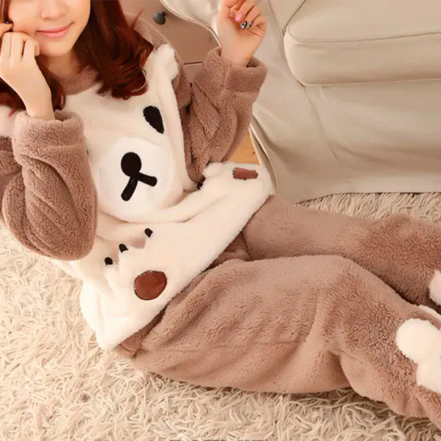 Женская тёплая махровая пижама Bear White 2XL