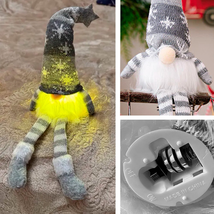 Новогодний Гном N2 для праздничного декора с Led подсветкой 20 см Gray