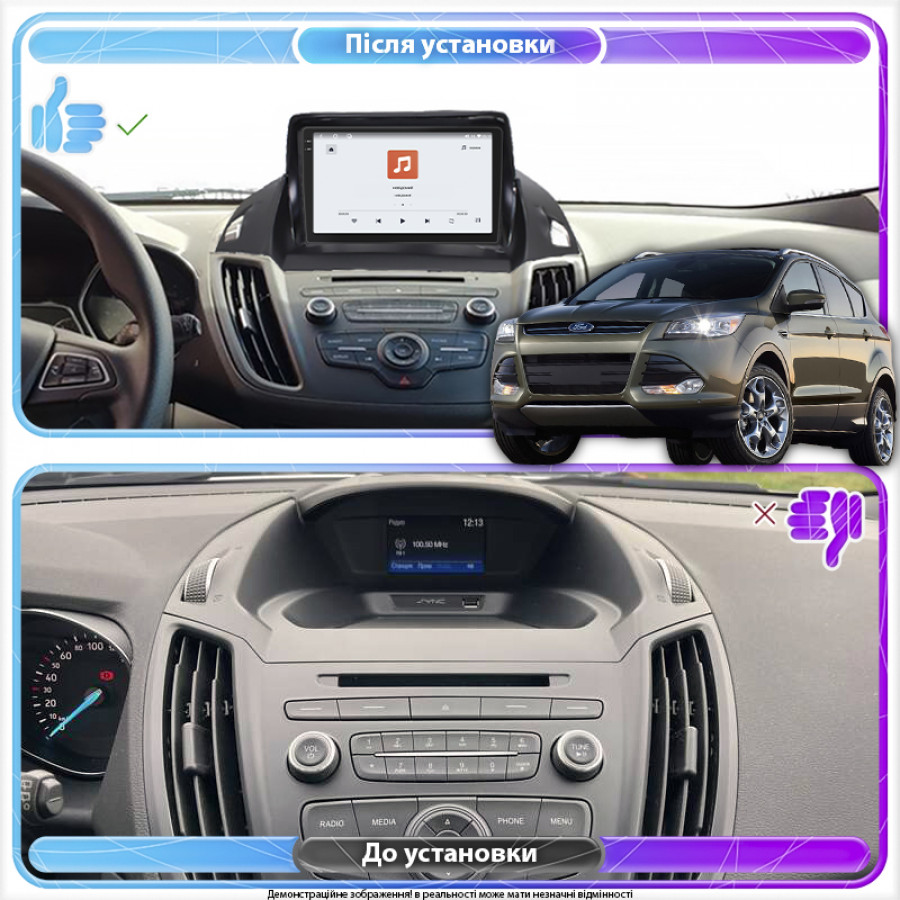 Штатная магнитола Lesko для Ford Escape III 2012-2015 экран 9" 4/64 QLED CarPlay 4G Wi-Fi GPS 360 Prime