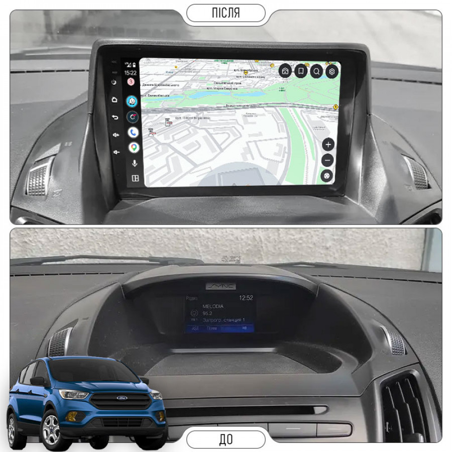 Штатная магнитола Lesko для Ford Escape III Рестайлинг 2015-2019 экран 9" 2/32Gb CarPlay 4G Wi-Fi GPS Prime