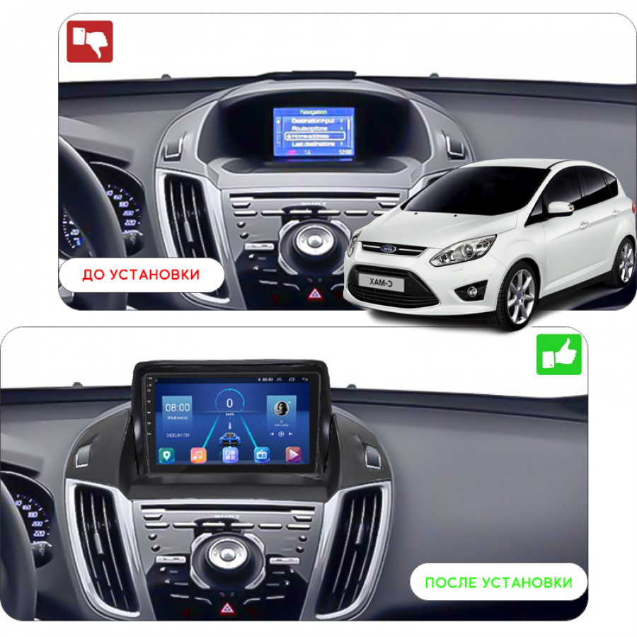 Штатная магнитола Lesko для Ford Escape III Рестайлинг 2015-2019 экран 9" 4/64Gb 4G Wi-Fi GPS Top