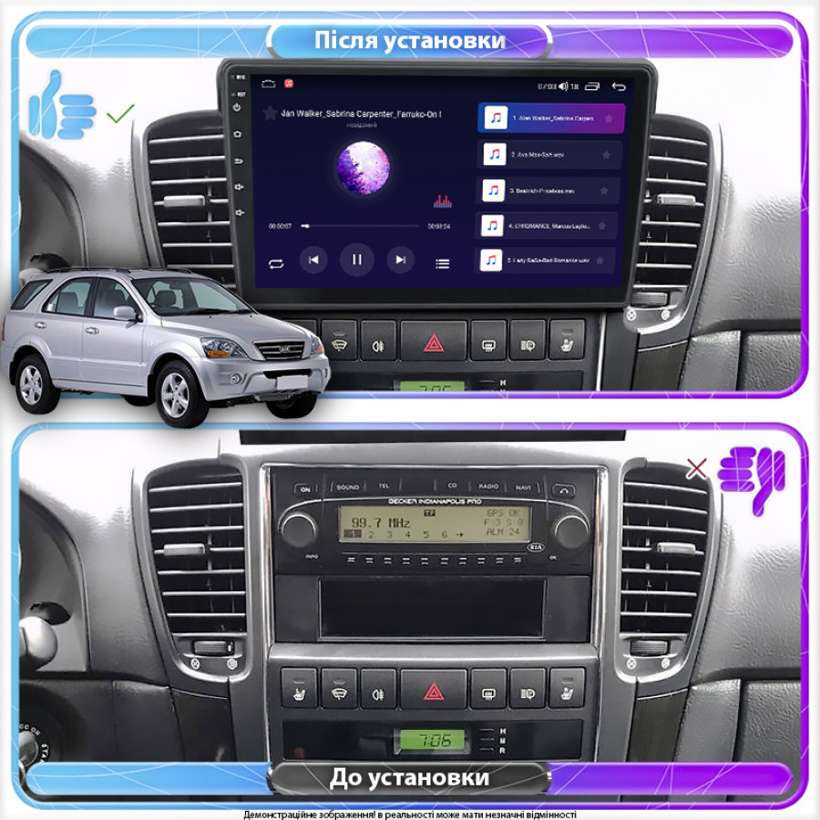 Штатная магнитола Lesko для Kia Sorento I Рестайлинг 2006-2011 экран 9" 4/32Gb 4G Wi-Fi GPS Top