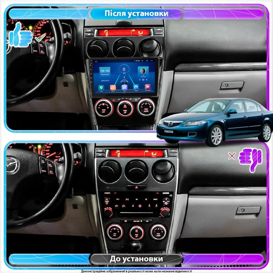 Штатная магнитола Lesko для Mazda 6 I (GG) Рестайлинг 2005-2008 экран 9" 6/128Gb 4G Wi-Fi GPS Top