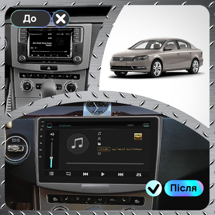 Штатная магнитола Lesko для Volkswagen Passat B7 2011-2015 экран 10" 2/32Gb 4G Wi-Fi GPS Top