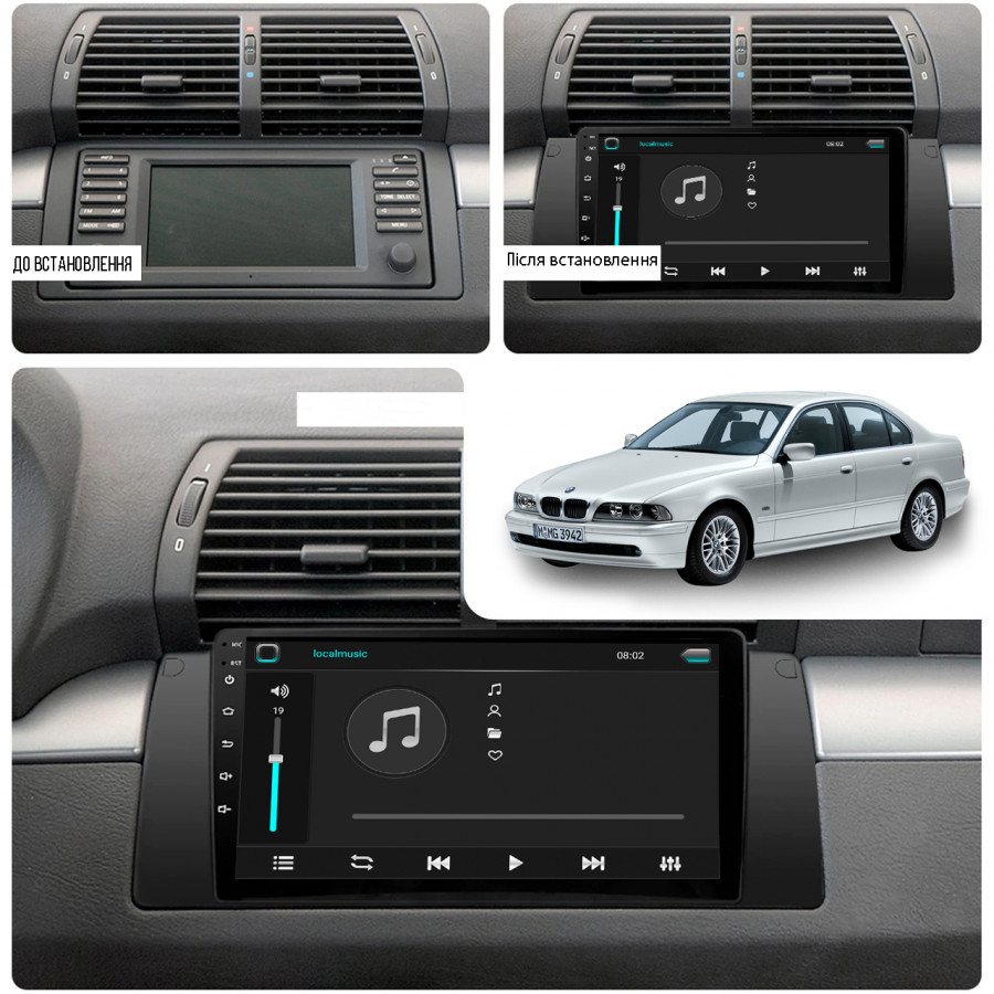 Штатная магнитола Lesko для BMW X5 I (E53) Рестайлинг 2003-2006 экран 9" 4/64Gb 4G Wi-Fi GPS Top