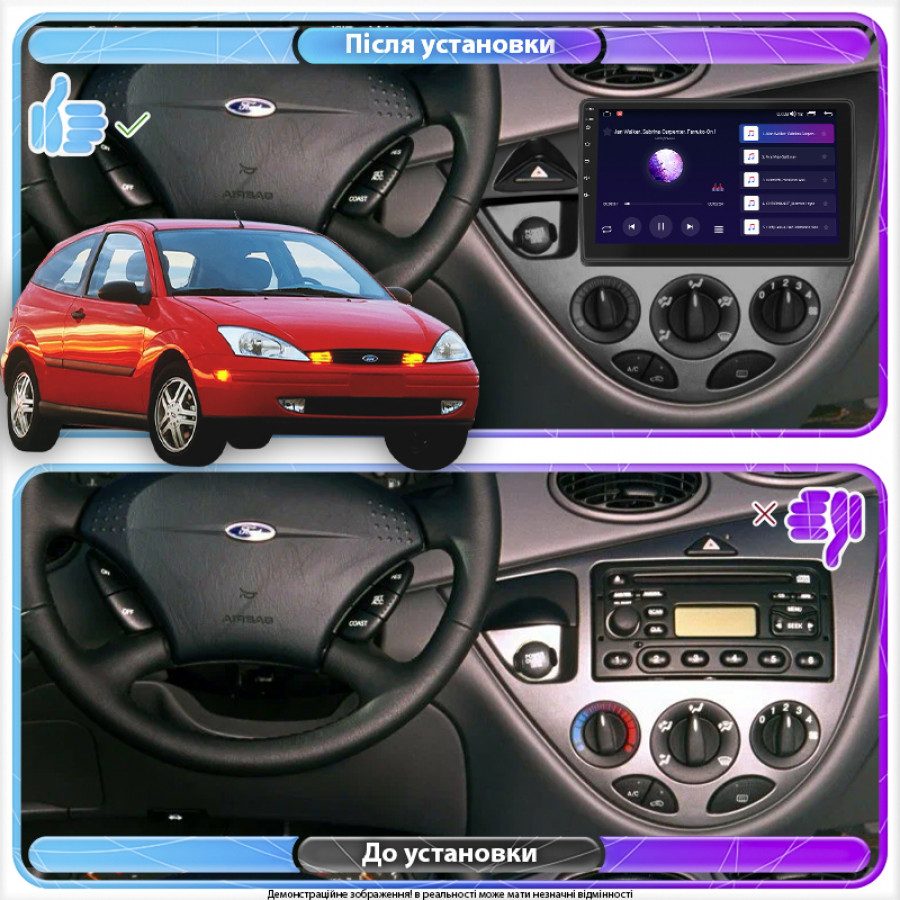 Штатная магнитола Lesko для Ford Focus I (North America) 1999-2004 экран 9" 2/32Gb 4G Wi-Fi GPS Top