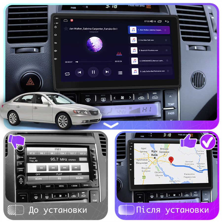Штатная магнитола Lesko для Hyundai Azera I 2005-2011 экран 9" 2/32Gb 4G Wi-Fi GPS Top