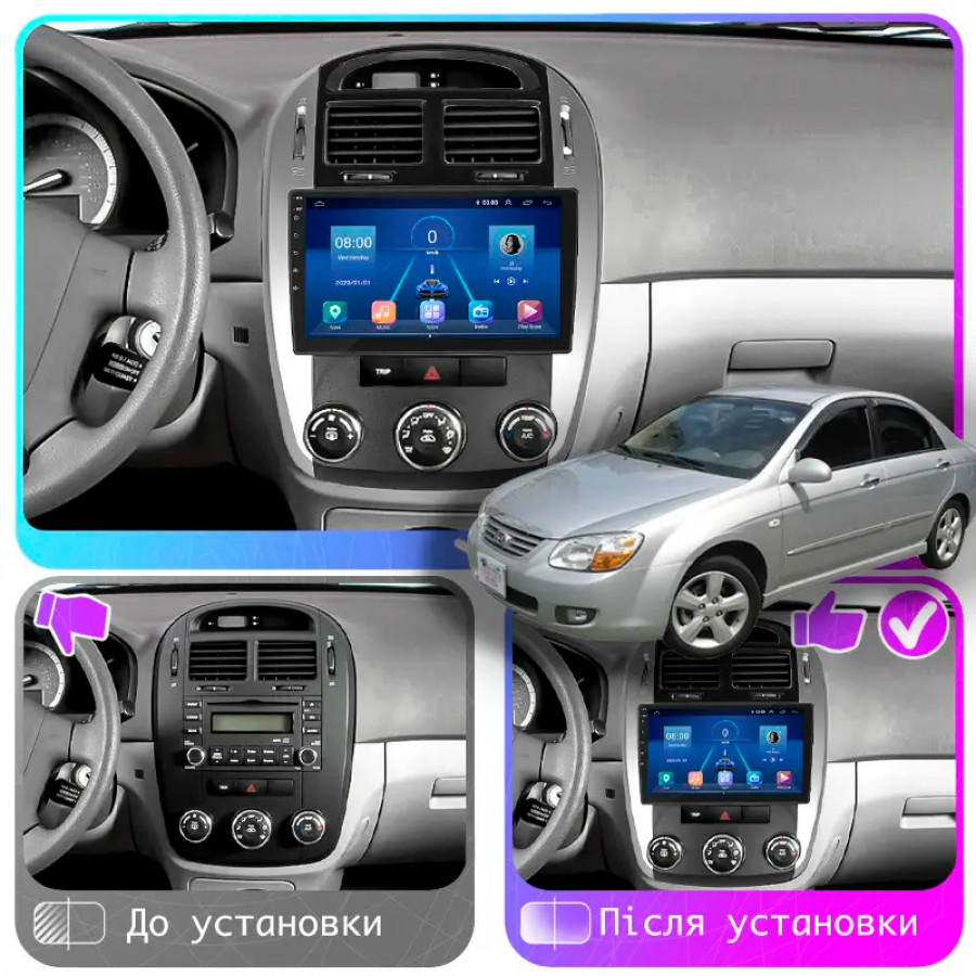 Штатная магнитола Lesko для Kia Cerato I Рестайлинг 2006-2009 экран 9" 2/32Gb Wi-Fi GPS Base