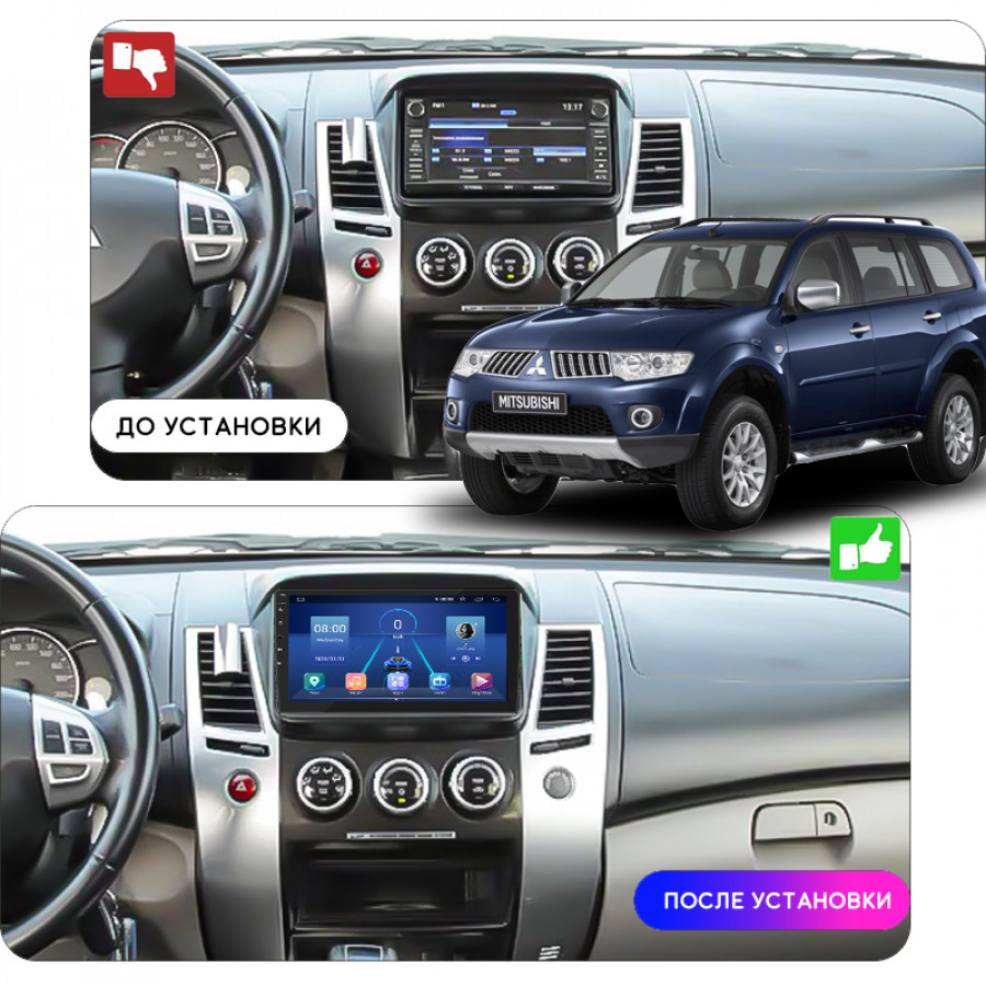 Штатная магнитола Lesko для Mitsubishi Challenger II Рестайлинг 2013-2015 экран 9" 4/64Gb 4G Wi-Fi GPS Top