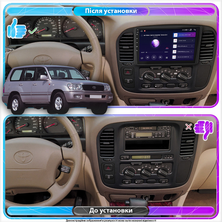 Штатная магнитола Lesko для Toyota Land Cruiser 100 Series 1998-2002 экран 9" 2/32Gb CarPlay 4G Wi-Fi GPS Prime