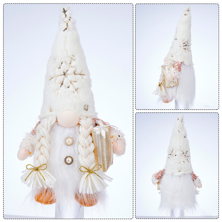 Новогодняя игрушка Рождественский Гном светящийся А9-10 32*10 с подарком White