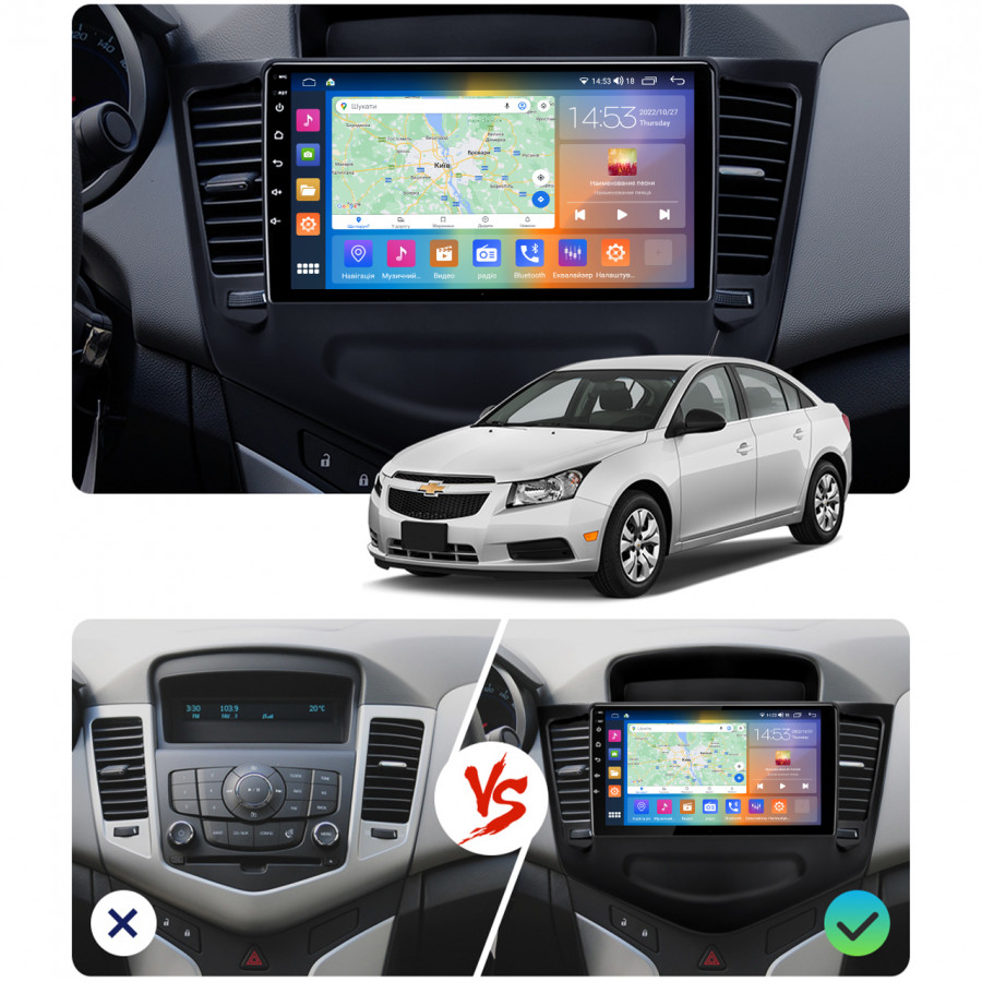 Штатная магнитола Lesko для Chevrolet Cruze I 2008-2012 экран 9" 4/64Gb CarPlay 4G Wi-Fi GPS Prime