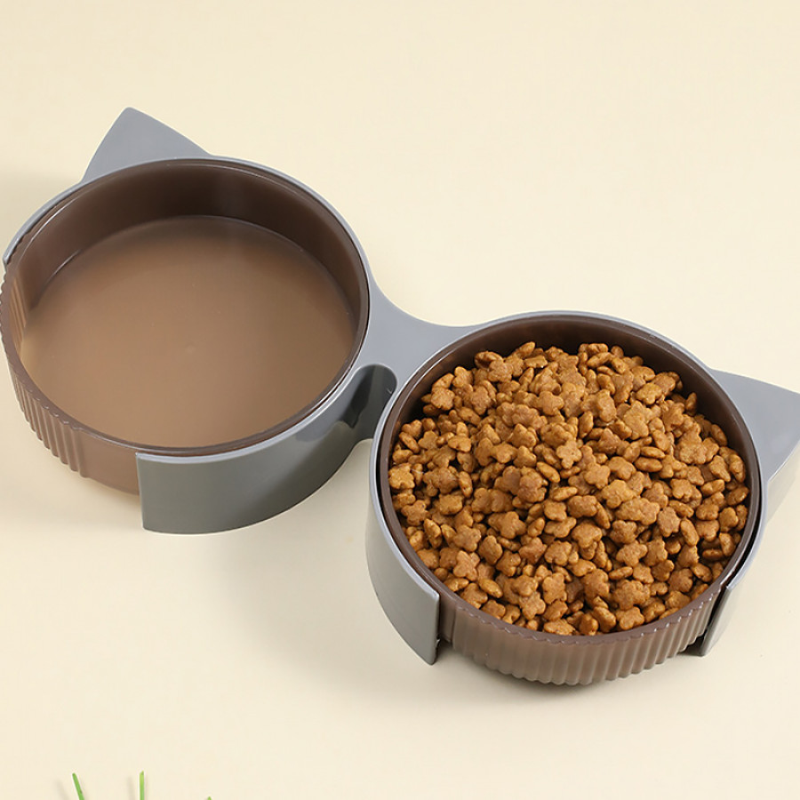Миска Taotaopets 198807 для котов двойная с ушками Gray