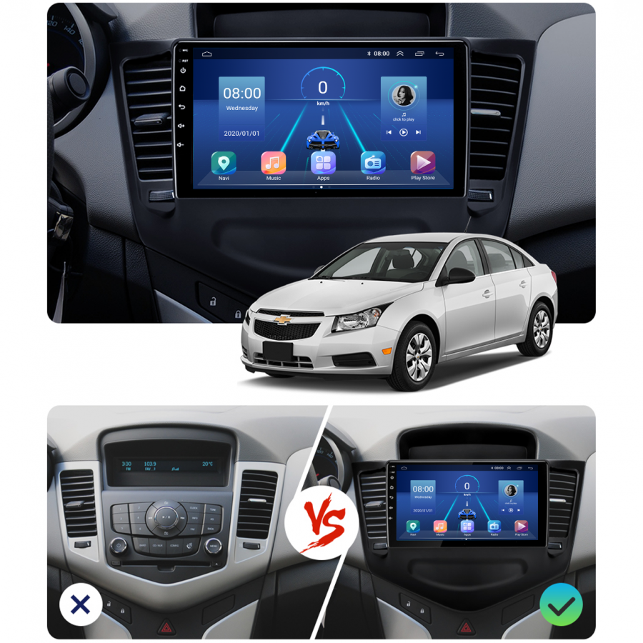 Штатная магнитола Lesko для Chevrolet Cruze I 2008-2012 экран 9" 6/128Gb 4G Wi-Fi GPS Top