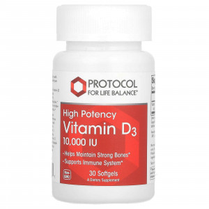 Вітамін D3, Vitamin D3, Protocol for Life Balance, висока ефективність, 10 000 МО, 30 гелевих капсул