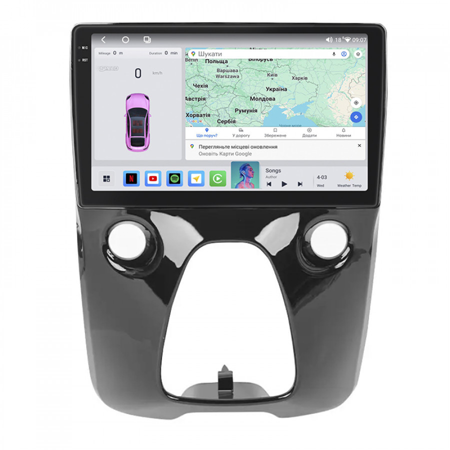 Штатная магнитола Lesko для Citroen C1 II 2014-н.в экран 10" 4/64 QLED CarPlay 4G Wi-Fi GPS 360 Prime