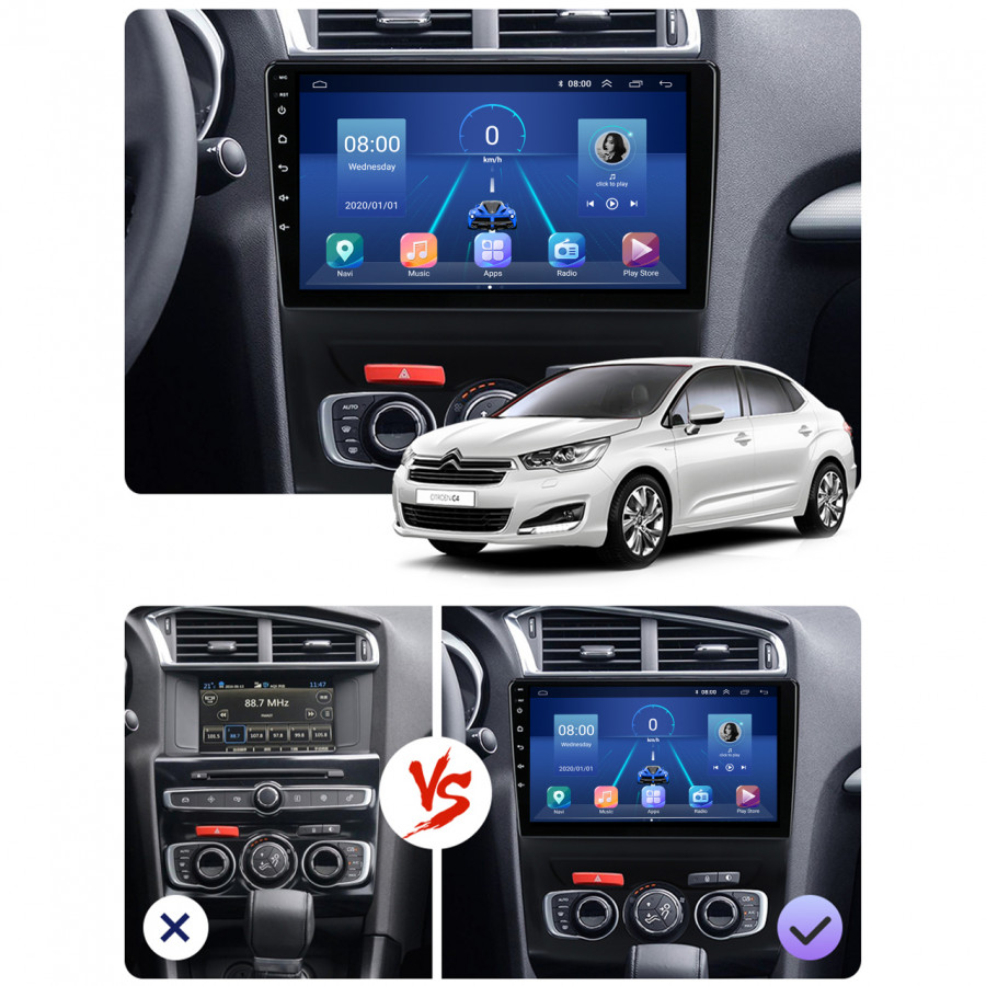 Штатная магнитола Lesko для Citroen C4 II Рестайлинг 2015-н.в. экран 10" 2/32Gb 4G Wi-Fi GPS Top