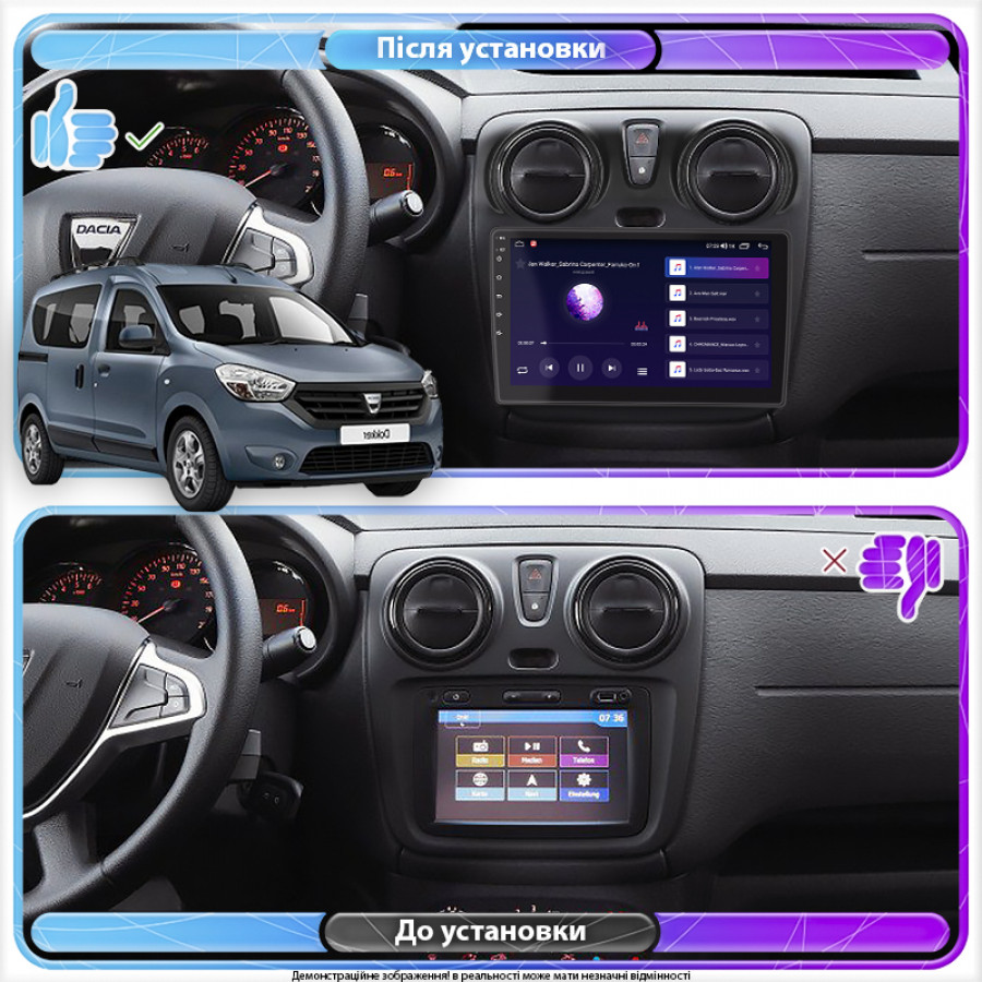 Штатная магнитола Lesko для Dacia Dokker I ver 2 2012-2017 экран 9" 4/64Gb CarPlay 4G Wi-Fi GPS Prime