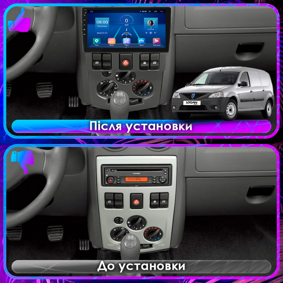 Штатная магнитола Lesko для Dacia Logan I 2004-2012 экран 9" 2/32Gb 4G Wi-Fi GPS Top