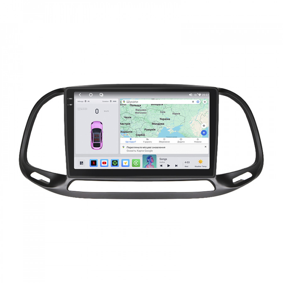 Штатная магнитола Lesko для Fiat Doblo II Рестайлинг 2015-н.в. экран 9" 4/64 QLED CarPlay 4G Wi-Fi GPS 360 Prime