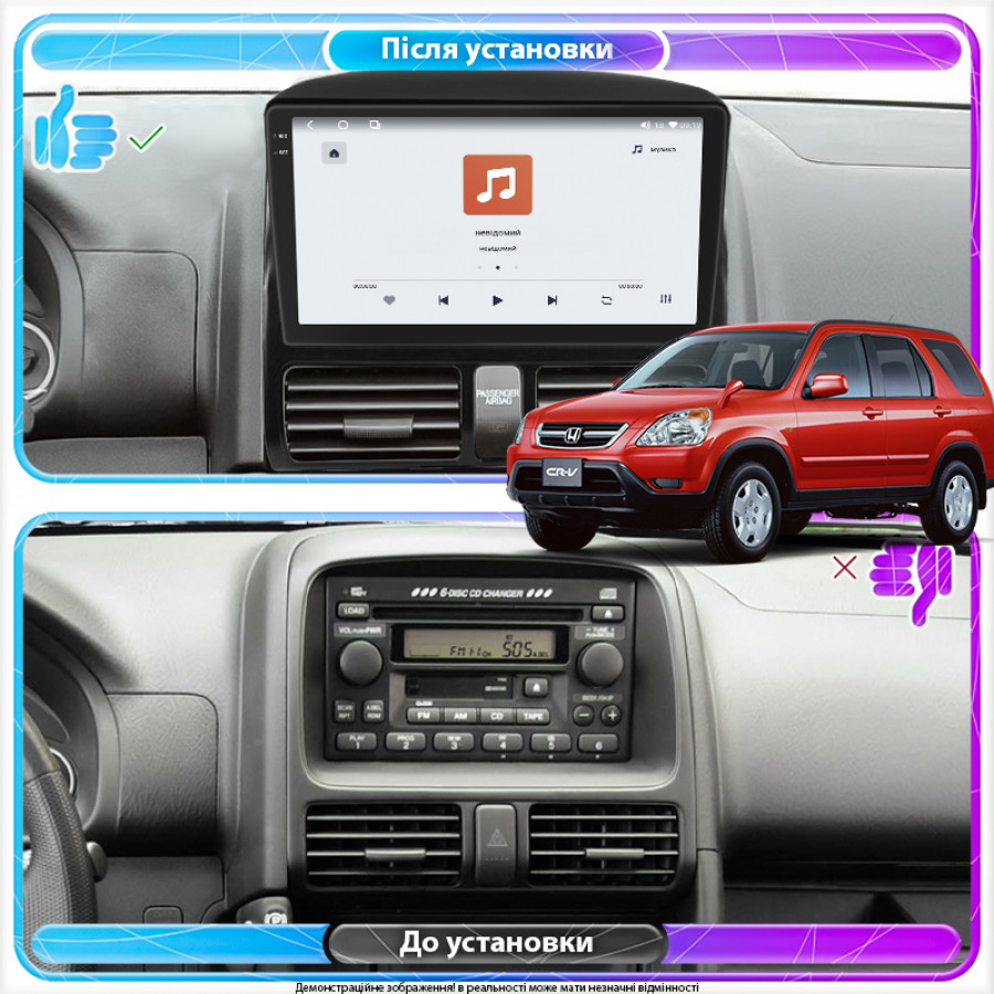 Штатная магнитола Lesko для Honda CR-V II 2001-2004 экран 9" 4/64 QLED CarPlay 4G Wi-Fi GPS 360 Prime
