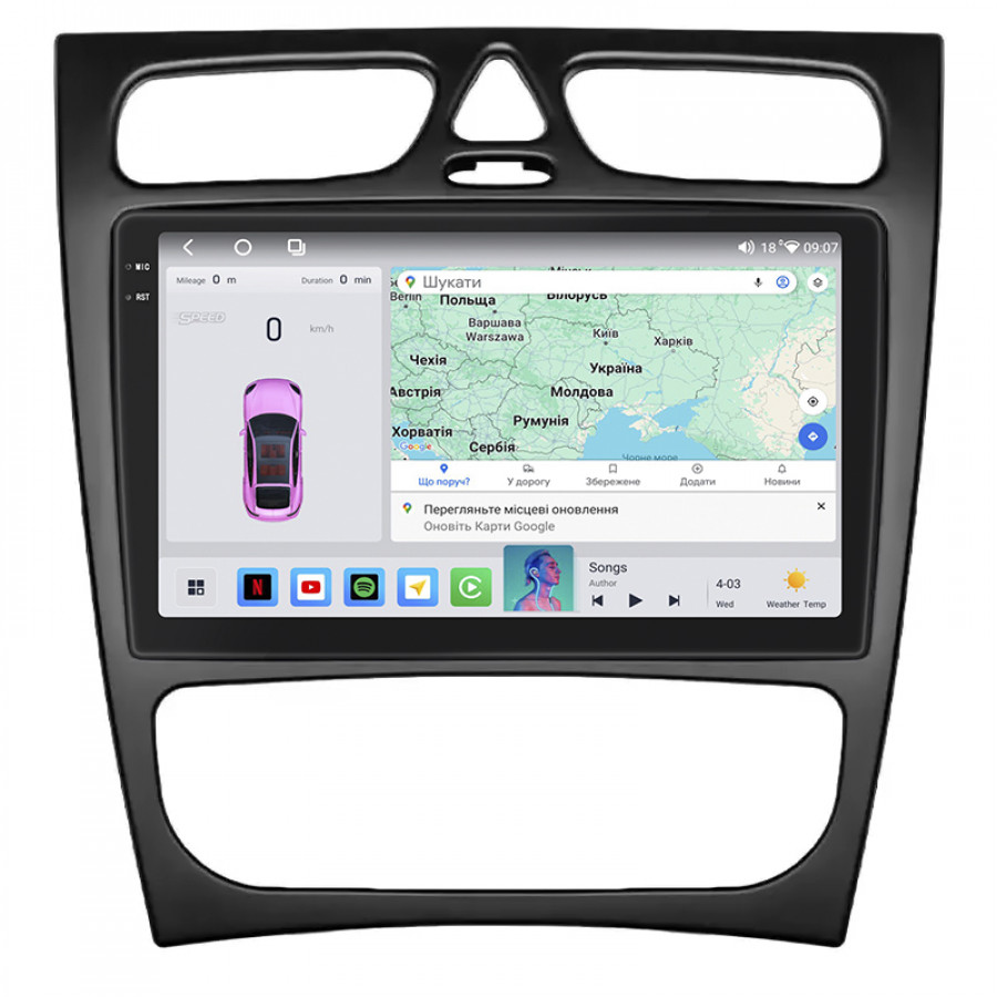 Штатная магнитола Lesko для Mercedes-Benz C-Класс II (W203) 2000-2004 экран 9" 4/64 QLED CarPlay 4G Wi-Fi GPS 360 Prime
