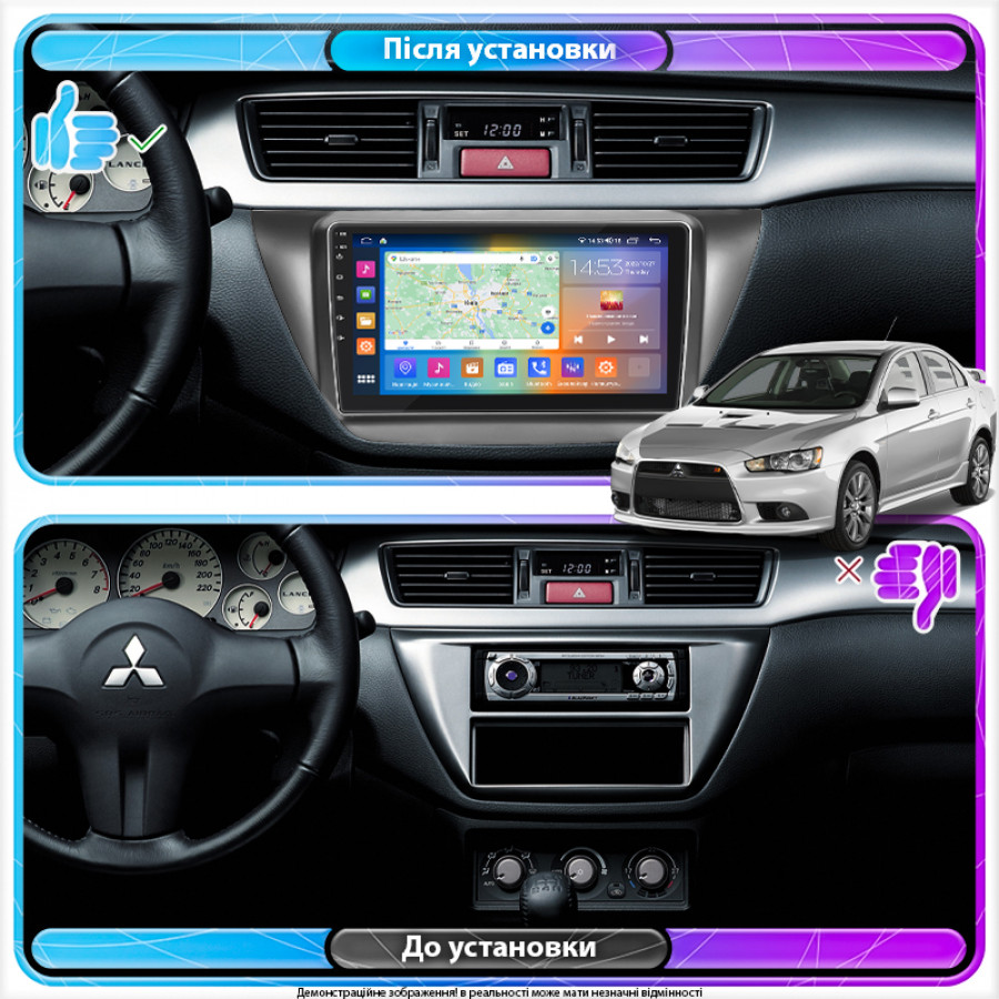 Штатная магнитола Lesko для Mitsubishi Lancer Evolution IX 2005-2007 экран 9" 4/64Gb CarPlay 4G Wi-Fi GPS Prime