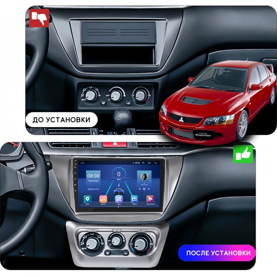 Штатная магнитола Lesko для Mitsubishi Lancer Evolution VII 2001-2003 экран 9" 6/128Gb 4G Wi-Fi GPS Top