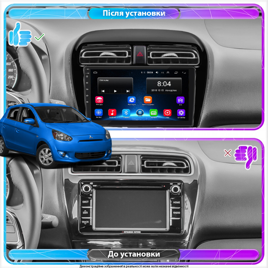 Штатная магнитола Lesko для Mitsubishi Mirage VI 2012-2015 экран 9" 2/32Gb Wi-Fi GPS Base
