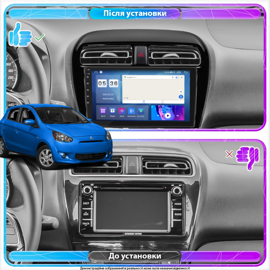 Штатная магнитола Lesko для Mitsubishi Mirage VI Рестайлинг 2 2019-н.в. экран 9" 2/32Gb CarPlay 4G Wi-Fi GPS Prime
