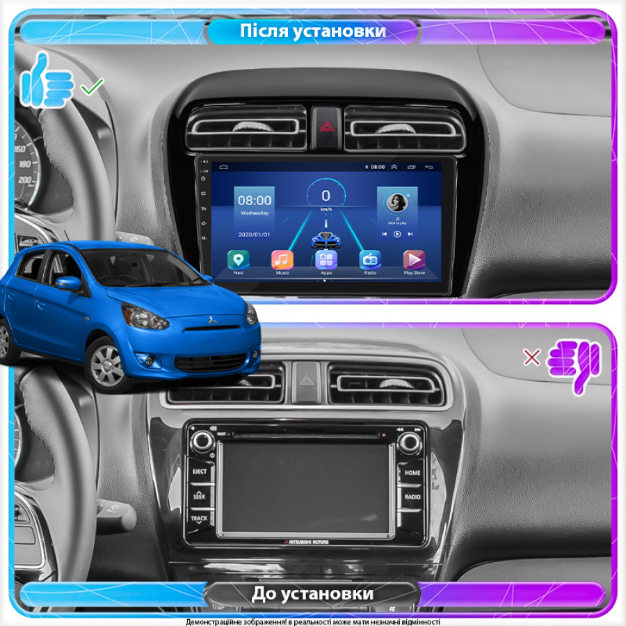 Штатная магнитола Lesko для Mitsubishi Mirage VI Рестайлинг 2 2019-н.в. экран 9" 4/32Gb 4G Wi-Fi GPS Top