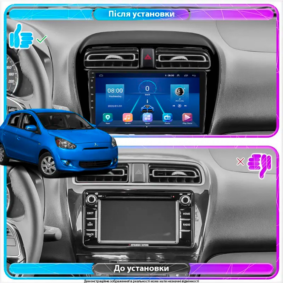 Штатная магнитола Lesko для Mitsubishi Mirage VI Рестайлинг 2 2019-н.в. экран 9" 6/128Gb 4G Wi-Fi GPS Top