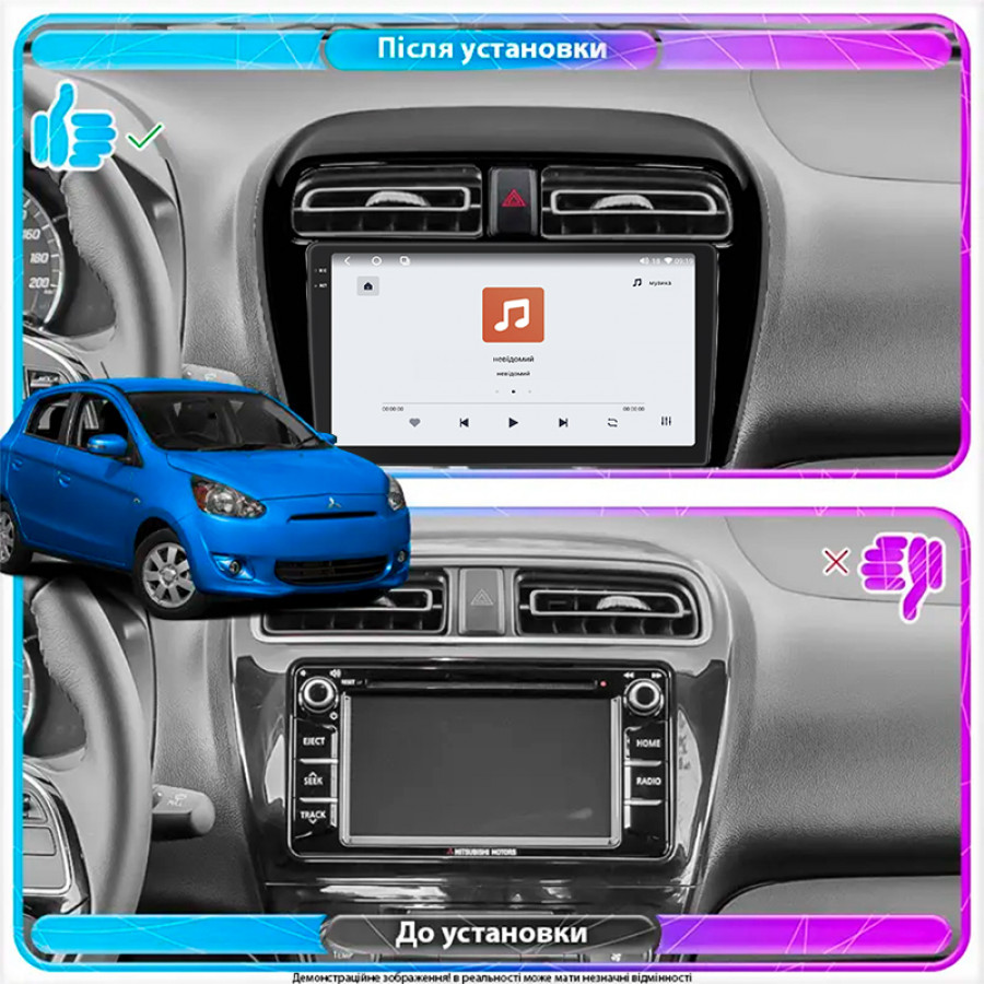 Штатная магнитола Lesko для Mitsubishi Mirage VI Рестайлинг 2015-2019 экран 9" 4/64 QLED CarPlay 4G Wi-Fi GPS 360 Prime