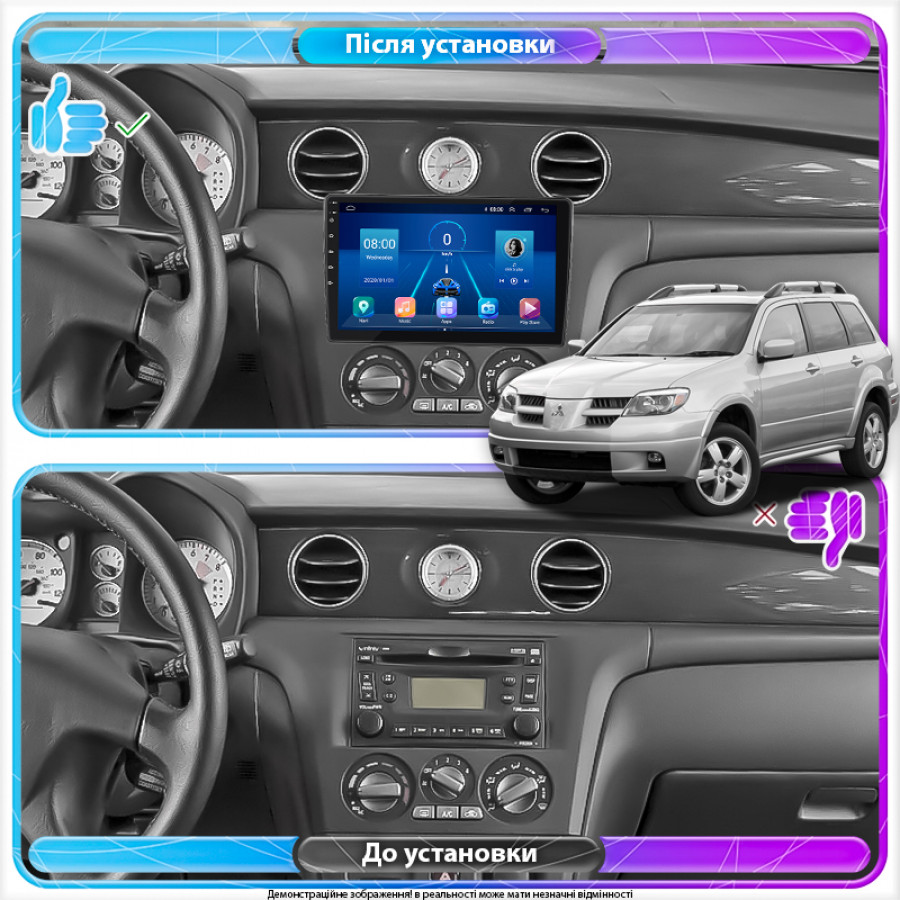 Штатная магнитола Lesko для Mitsubishi Outlander I 2002-2008 экран 10" 4/32Gb 4G Wi-Fi GPS Top