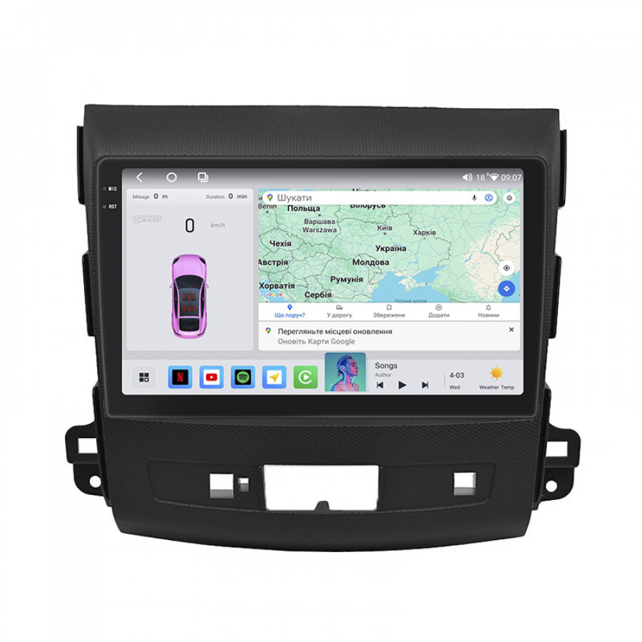 Штатная магнитола Lesko для Mitsubishi Outlander II 2005-2009 экран 9" 4/64 QLED CarPlay 4G Wi-Fi GPS 360 Prime
